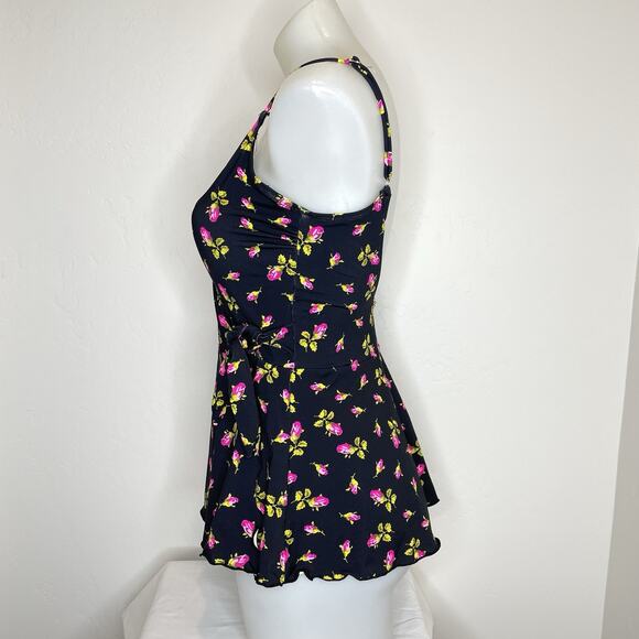Betsey Johnson Floral Faux Wrap Skirted Bathing Suit One Piece Medium Swimsuit - Picture 5 of 8